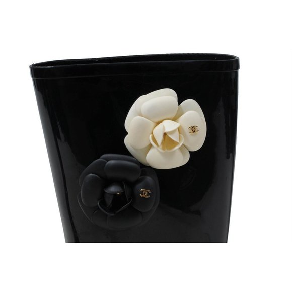Chanel Womens Camellia Rain Boots IT 42 US 12 Black Rubber Embellished CC Flower - Picture 6 of 8